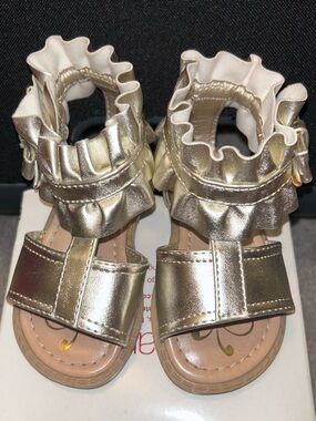 BONGO Metallic Gold Ruffle Ankle Strap Sandals